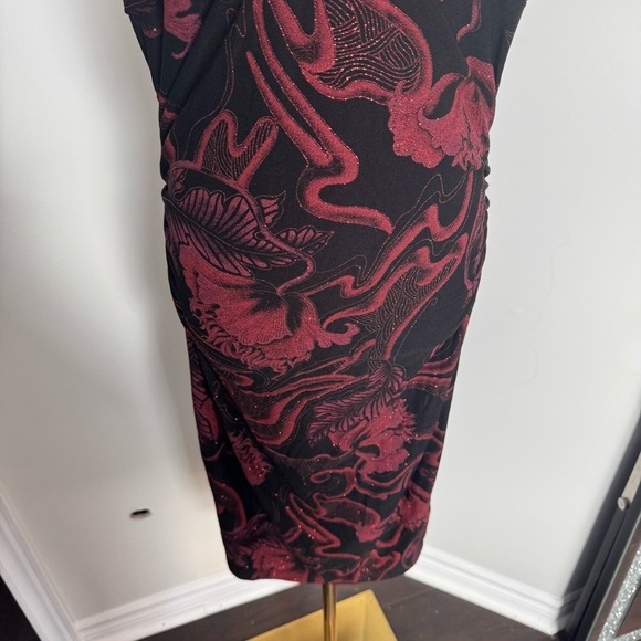 Y2K vtg Le Chateau Elegant Black and Red Halter Dress Glitter Goth Glam M - Picture 4 of 7